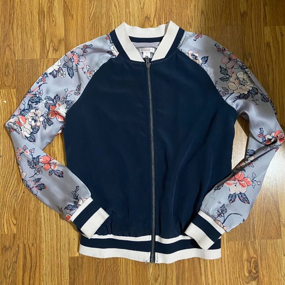 Xhilaration navy blue floral print bomber jacket